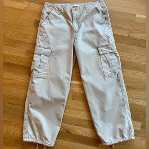Wide Leg Cargo Jeans in Light Beige - Women